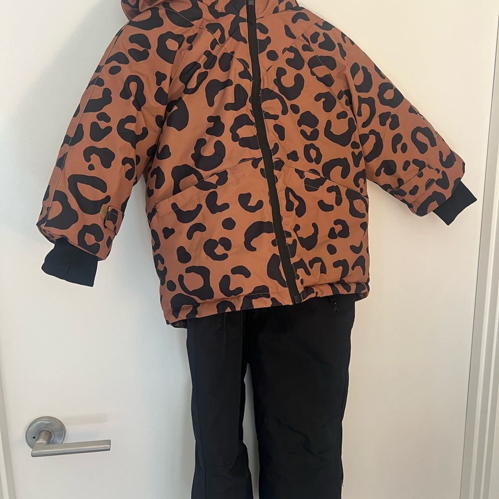 Zara Kids Brown Leopard Puffer Jacket with Black Accents